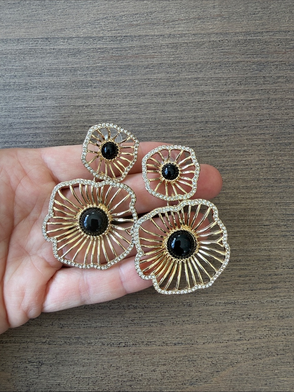 Lilly Pulitzer Gold Floral Earrings with Black Centers